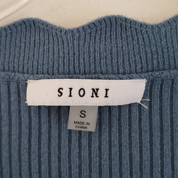 SIONI blu knit with Sheer floral Long Sleeves Sweater Top Cornflower blue Size S - Picture 15 of 16